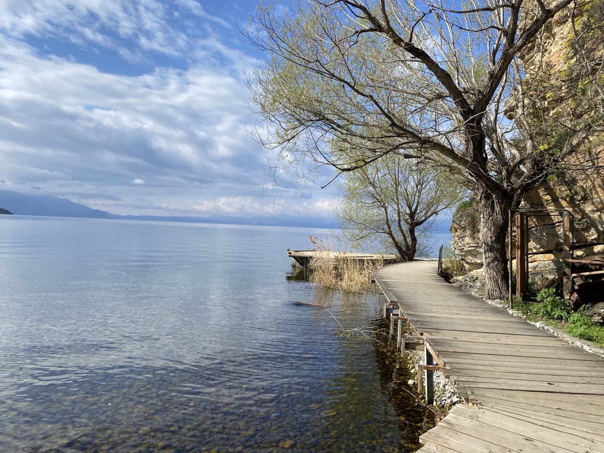 Lakeside boardwalk in North Macedonia