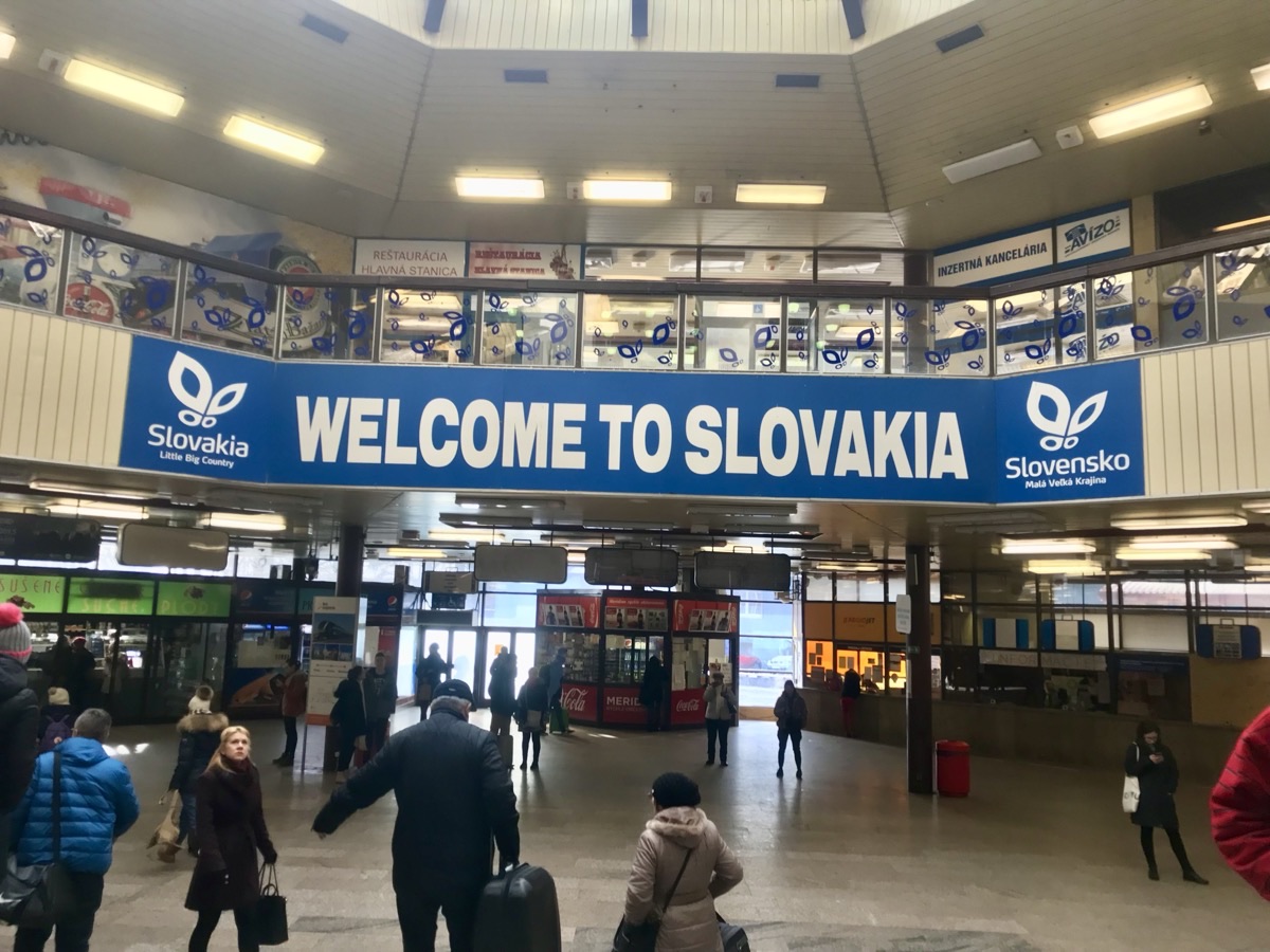 Welcome to Slovakia sign at Bratislava train station