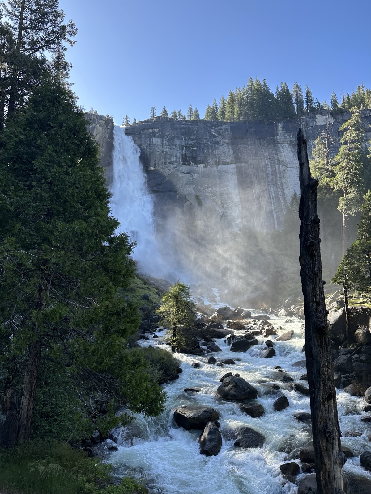 Waterfall mist rising from the rocks